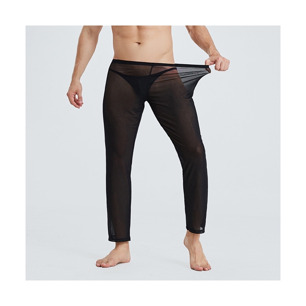 Men Ice Silk Ultrathin Transparent Sexy Underwear Pants BLACK