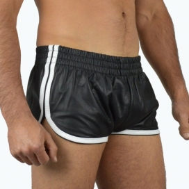 MenSexyWear Pantalones cortos de imitación de piel en blanco y negro de Sports Line