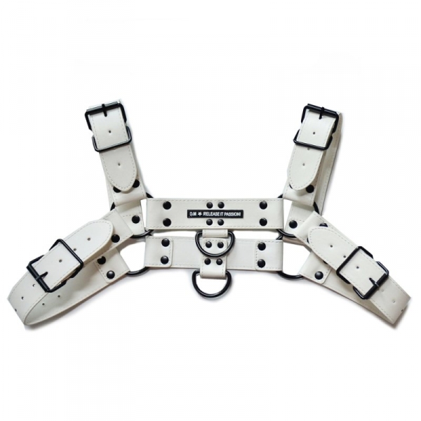 DM Buckle Leather Chest Harness WHITE