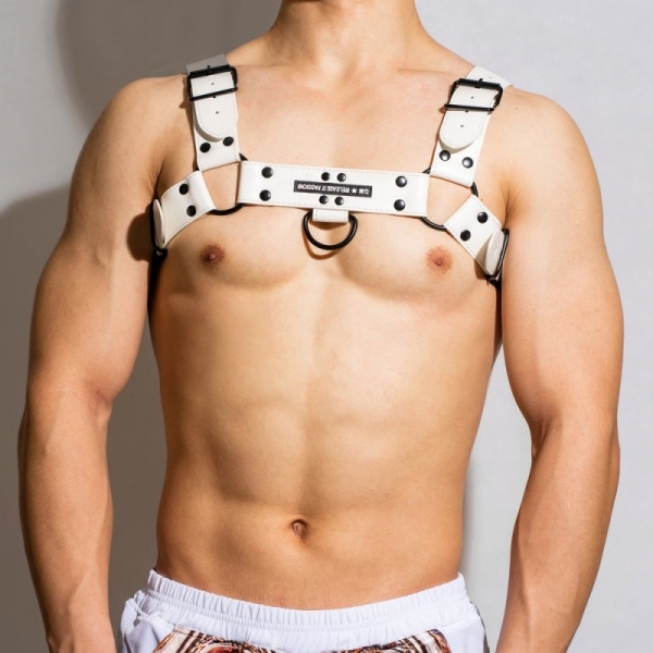 DM Buckle Leather Chest Harness WHITE