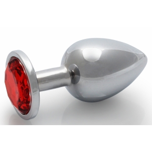 Ouch! Bijou anal Gema Redonda M 7 x 3,3 cm Plata-Rojo