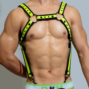 BDSMaster Imbracatura Neo Chest in neoprene nero-verde fluorescente