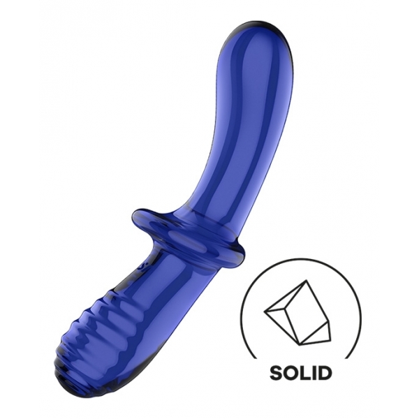 Glazen dildo Dubbel Kristal 18,5 x 3,5cm Blauw