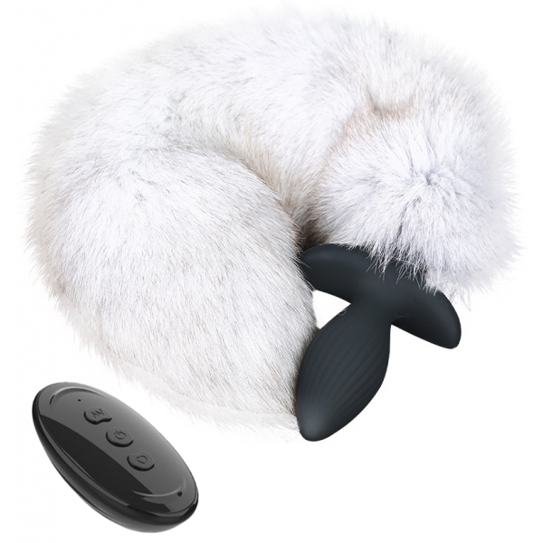 Swing and Vibrating Butt Plug with Fox Tail White