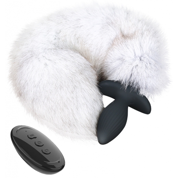 Vibrating plug with tail Foxy 9 x 4cm | Tail 45 cm White