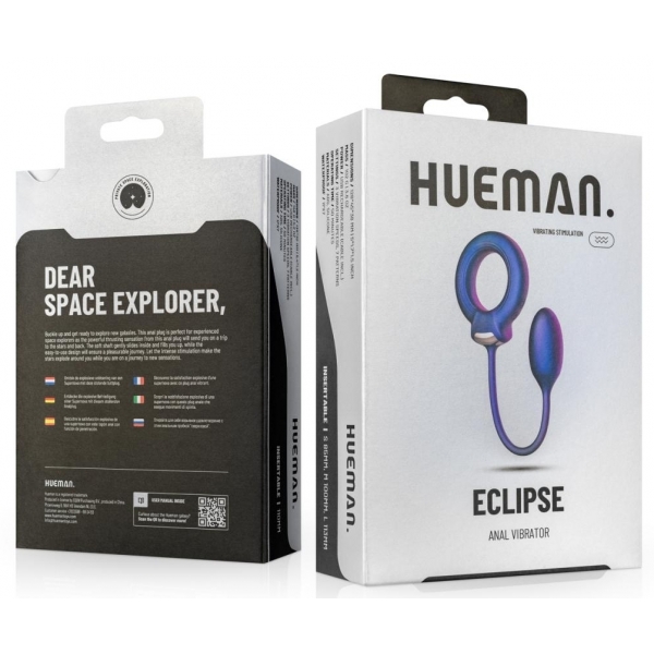 Hueman Eclipse cockring vibrante + plug 6,5 x 3 cm - Diametro 45 mm