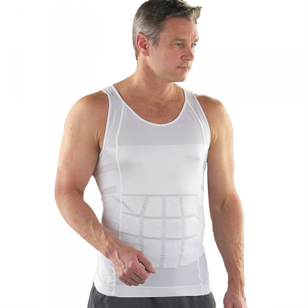 Mens Body Shaper Slimming Shirt WHITE