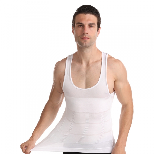 Mens Body Shaper Slimming Shirt WHITE