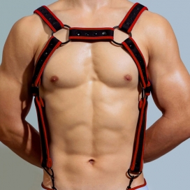 BDSMaster D.M Neoprene Chest Harness with Suspenders RED
