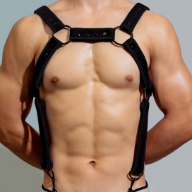 BDSMaster D.M Neoprene Chest Harness with Suspenders BLACK