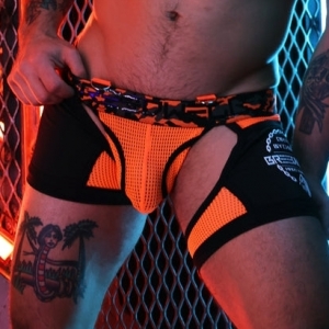 Breedwell Boxer Bottomless Neo Camo Schwarz-Orange Neon