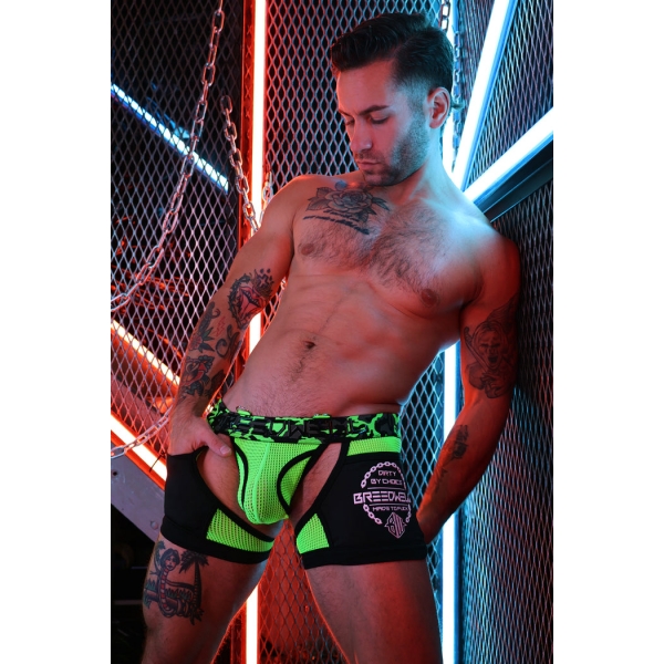 Boxer Bottomless Neo Camo Preto-Verde Neon