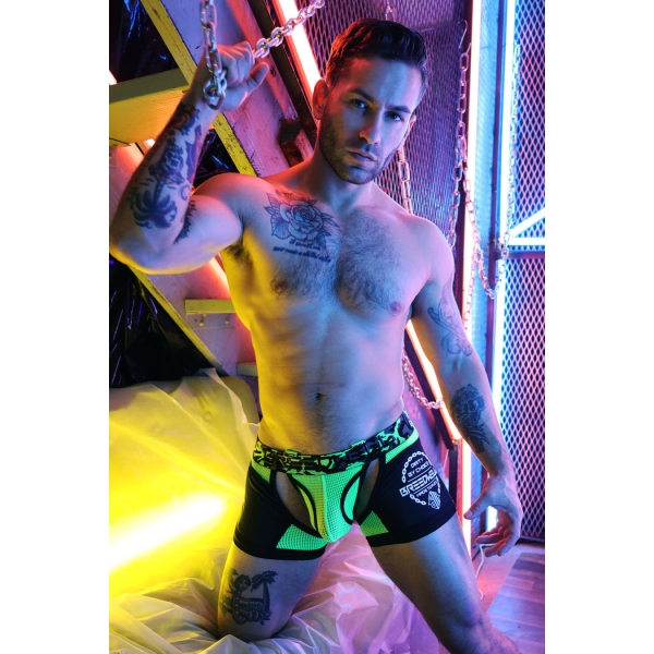 Boxer Bottomless Neo Camo Preto-Verde Neon