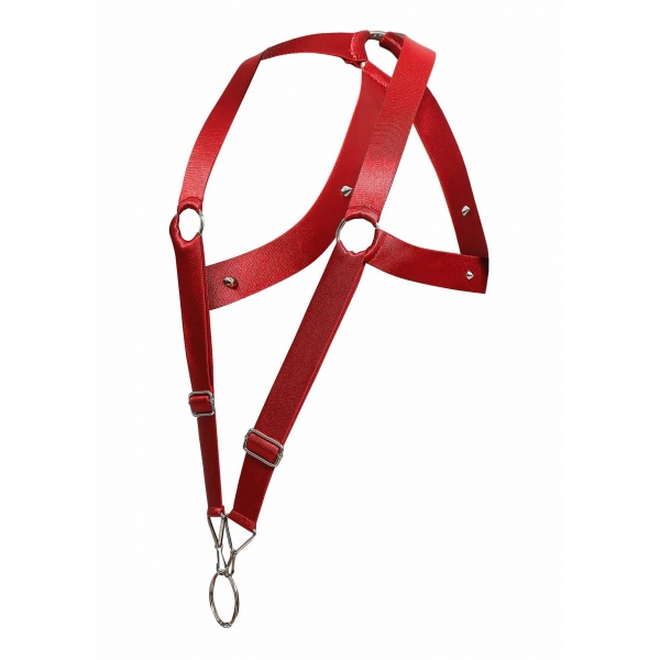 Harnais élastique et Cockring Crossback Dngeon Rouge