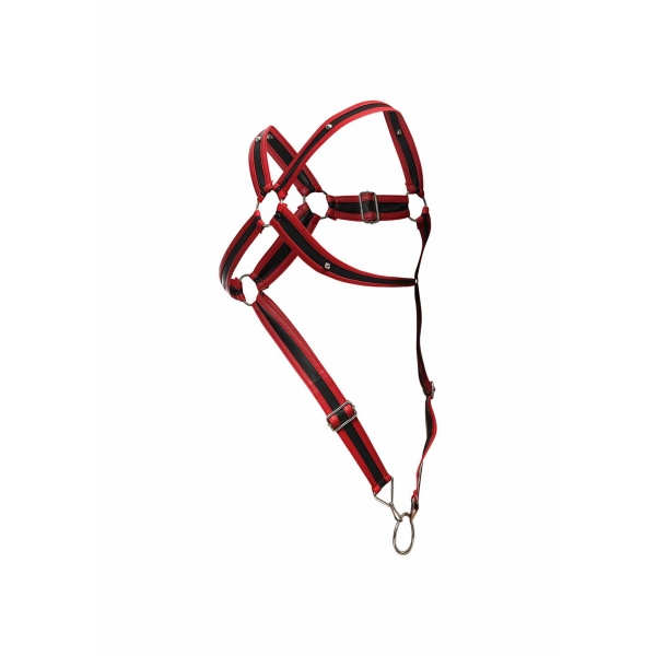 Dngeon Cross Cockring Harness Schwarz-Rot