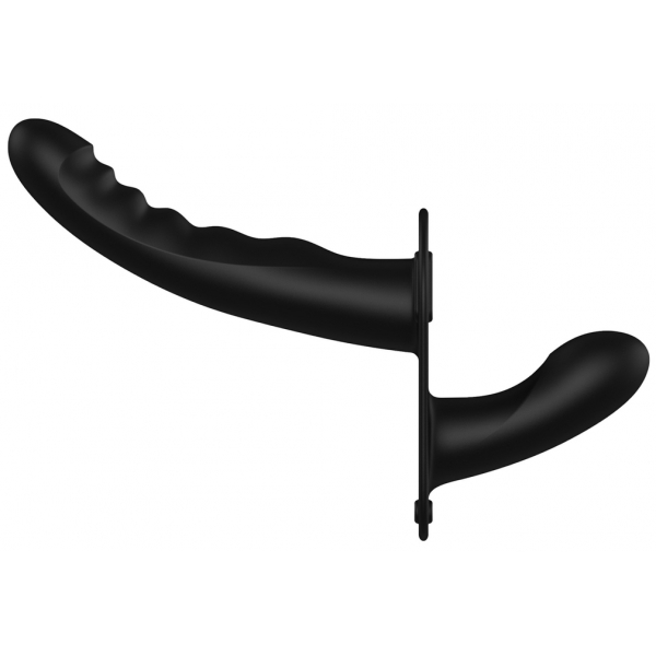 Dual Ribbed Belt Dildo 15 x 3.3cm Black