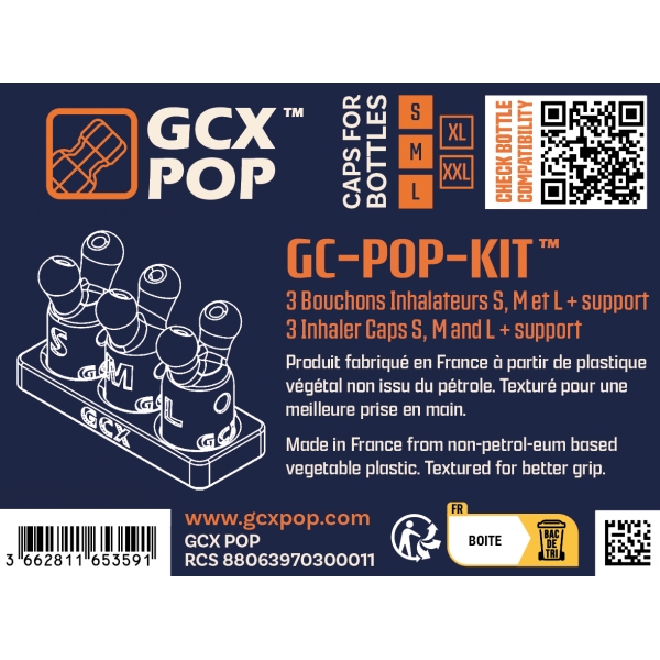 Set di 3 tappi per inalatori GC-POP™ S/M/L + supporto
