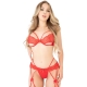 Open Cup 3-Piece Suspender Belt Set Passion Red