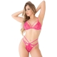 Conjunto de sujetador tanga floral rosa