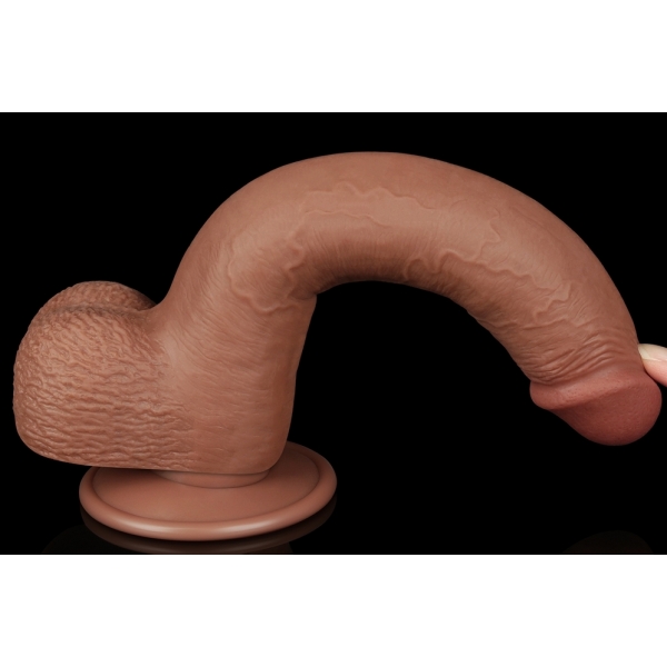 Dildo con borsetta scorrevole in pelle 17 x 3,5 cm marrone