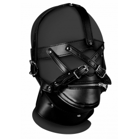Ouch! Xtreme Head Harness with Zip-up Mouth and Lock - Black