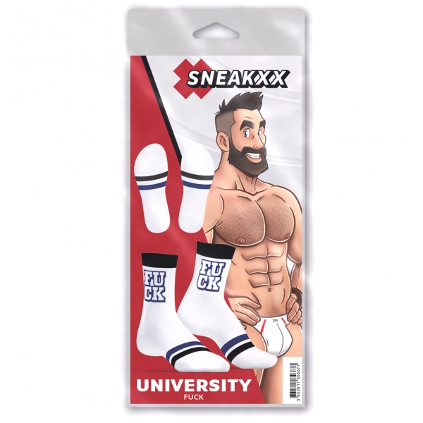 Chaussettes FUCK UNIVERSITY SneakXX Blanc-Bleu