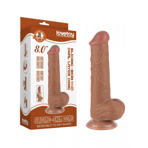 Dildo com bolsa de pele deslizante 15 x 4,5 cm castanho