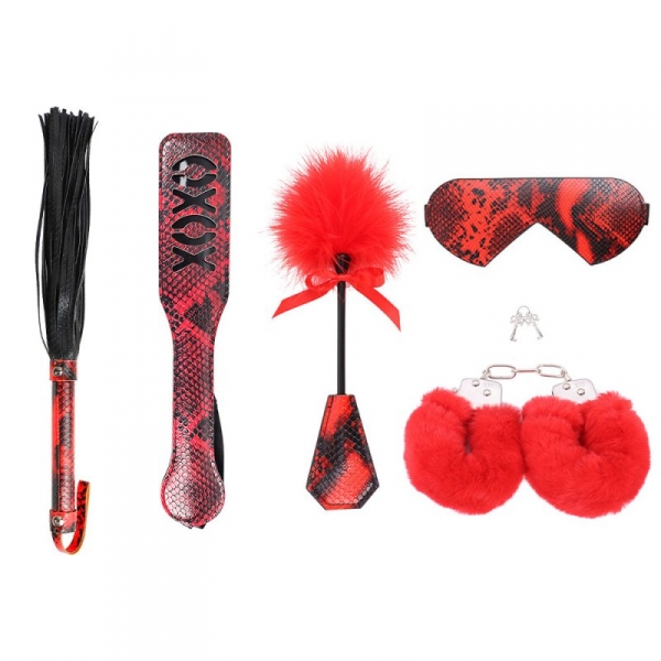 Crocodile Leather BDSM Kit - 5 pcs RED