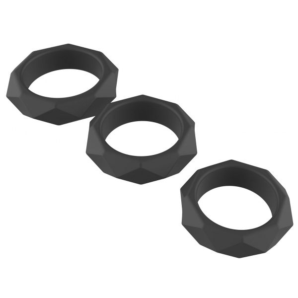 3er-Set Cockrings Silikon Heavy C-Ring Schwarz