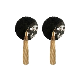 Kinky Diva Cache-Tétons Sequin avec Chaîne Nipple Couture Noir