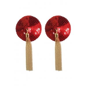 Kinky Diva Cache-Tétons Sequin avec Chaîne Nipple Couture Rouge