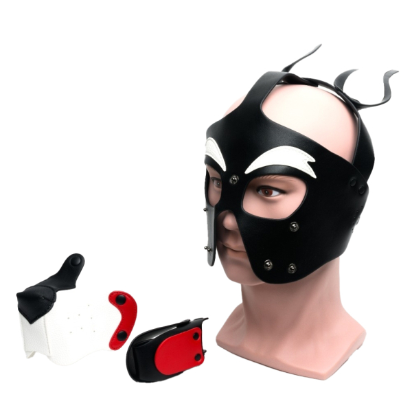 665 Playful Pup Hood Black/White/Red