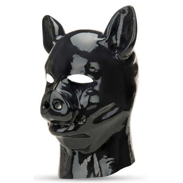 Latex Pig Hood - Black