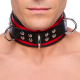 Lederhalsband 3 Ringe D Rot-Schwarz