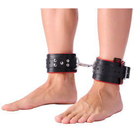 Padded leather ankle cuffs Black-Red