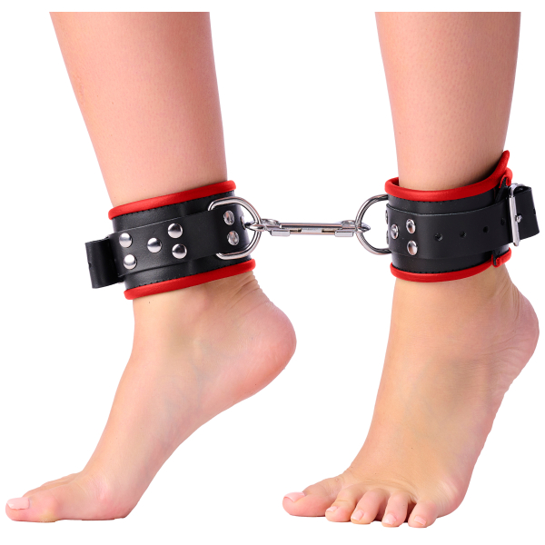 Leather ankle cuffs Black-Red