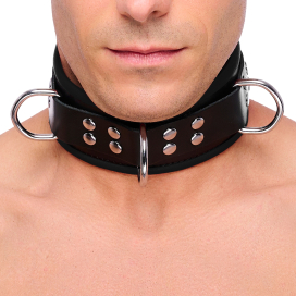 Leather Necklace 3 D rings Black