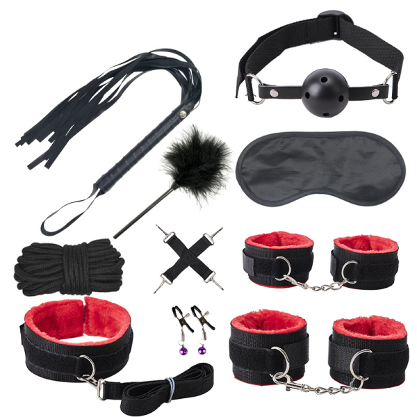 Kit SM BONDAGE PUSH 10 pièces Noir-Rouge