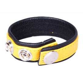 Rainbow Leather Cock Strap - Black & Yellow