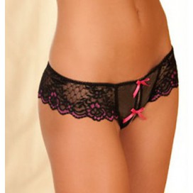 Open lace thong with pattern - Black and pink