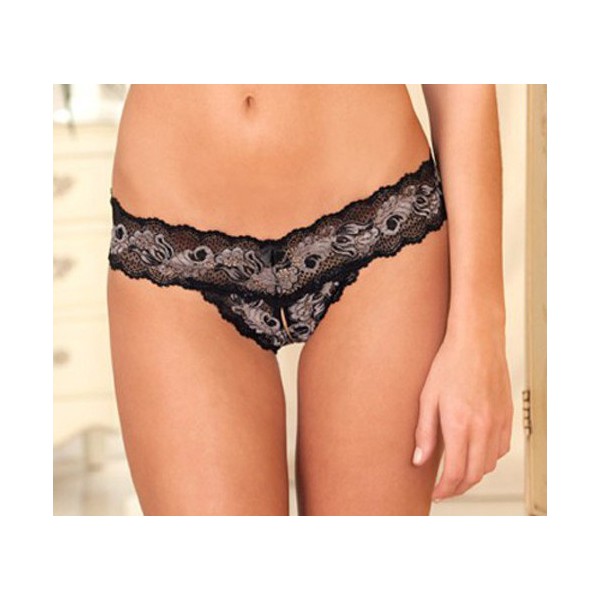 V-shaped lace thong with open crotch