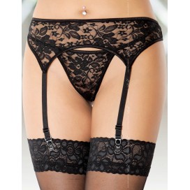 Suspender belt and matching thong with floral motifs
