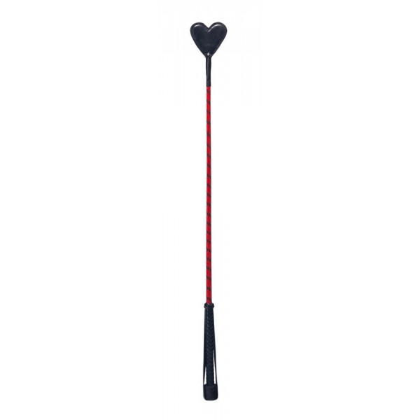 Leather whip with red heart - 70cm